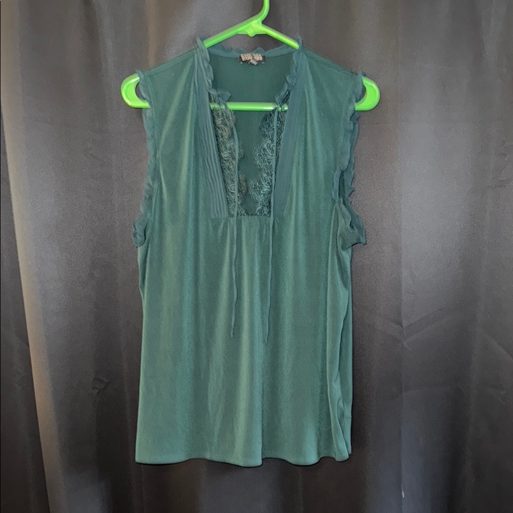 Express Green Sleeveless Blouse with V-Neck